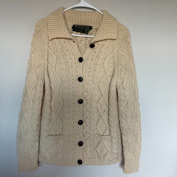 Irish Fisherman Vintage Handknit Cardigan Sweater Small Cable Knit 90s Cabin - Picture 2 of 7
